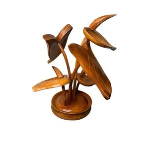 MCM Midcentury Modern Teak Lotus Leaf Wood Carved Art Sculpture